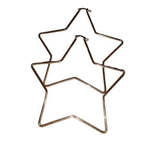 Gold Tone Star Shaped Hoop Earrings 4" long